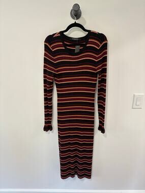Scotch & Soda Long Bell Sleeve Black Striped Maxi Dress Size Large